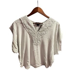 IN San Francisco Cream Blouse | Size M | Puff Sleeves & Bib Collar | Free Ship